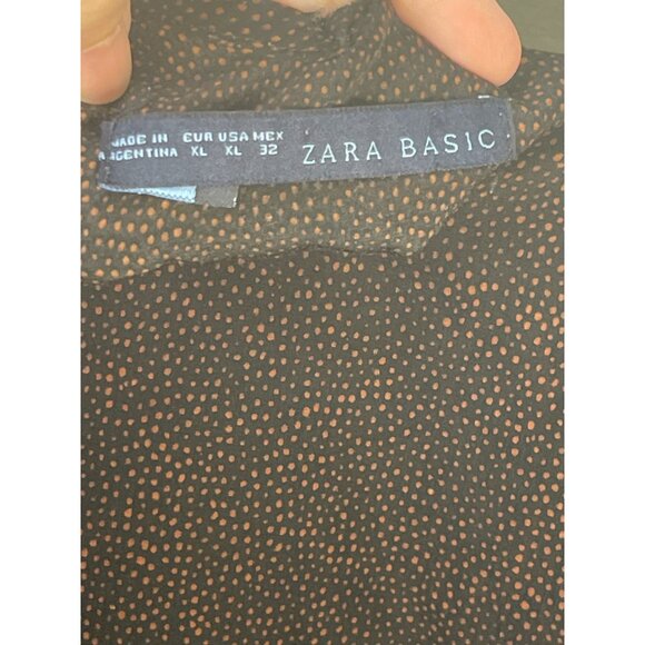 Zara Basic Womens XL Polka Dot Black & Red 3/4 Sleeve Blouse - Picture 6 of 7